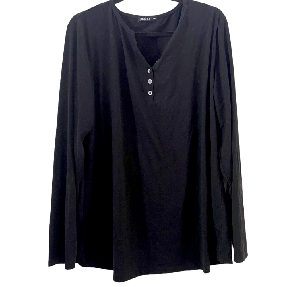 Ouges‎ Black Henley Long Sleeved Top XXL